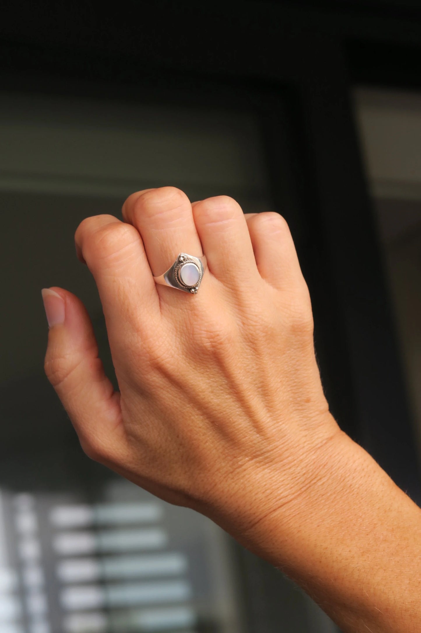 925 Sterling Silver Ring with Pearled Inset
