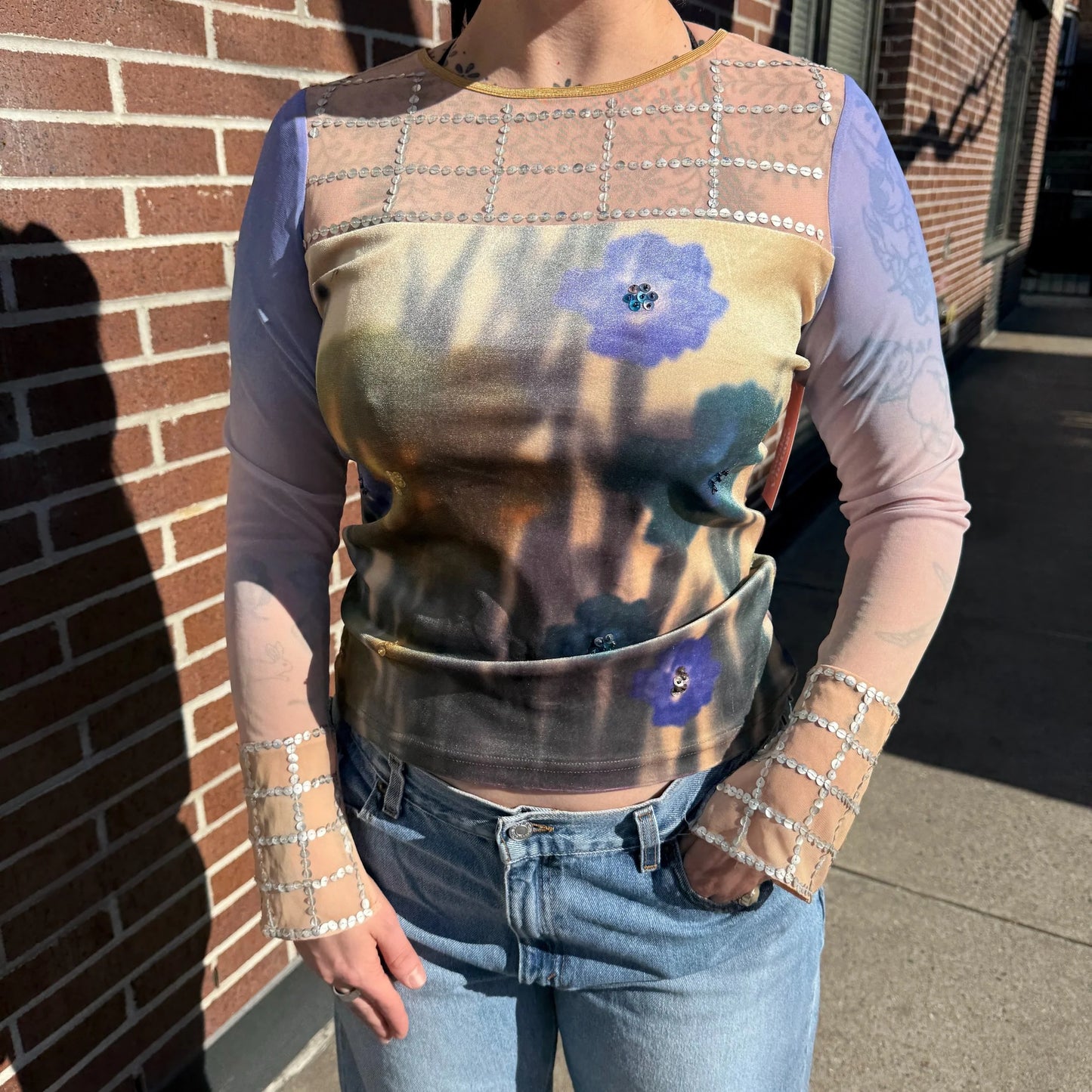Y2k Floral Sequin Top