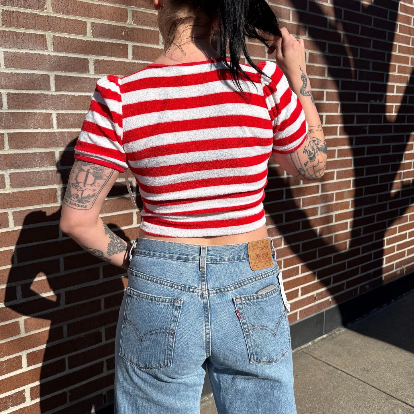 Striped Terry Cloth Crop Top