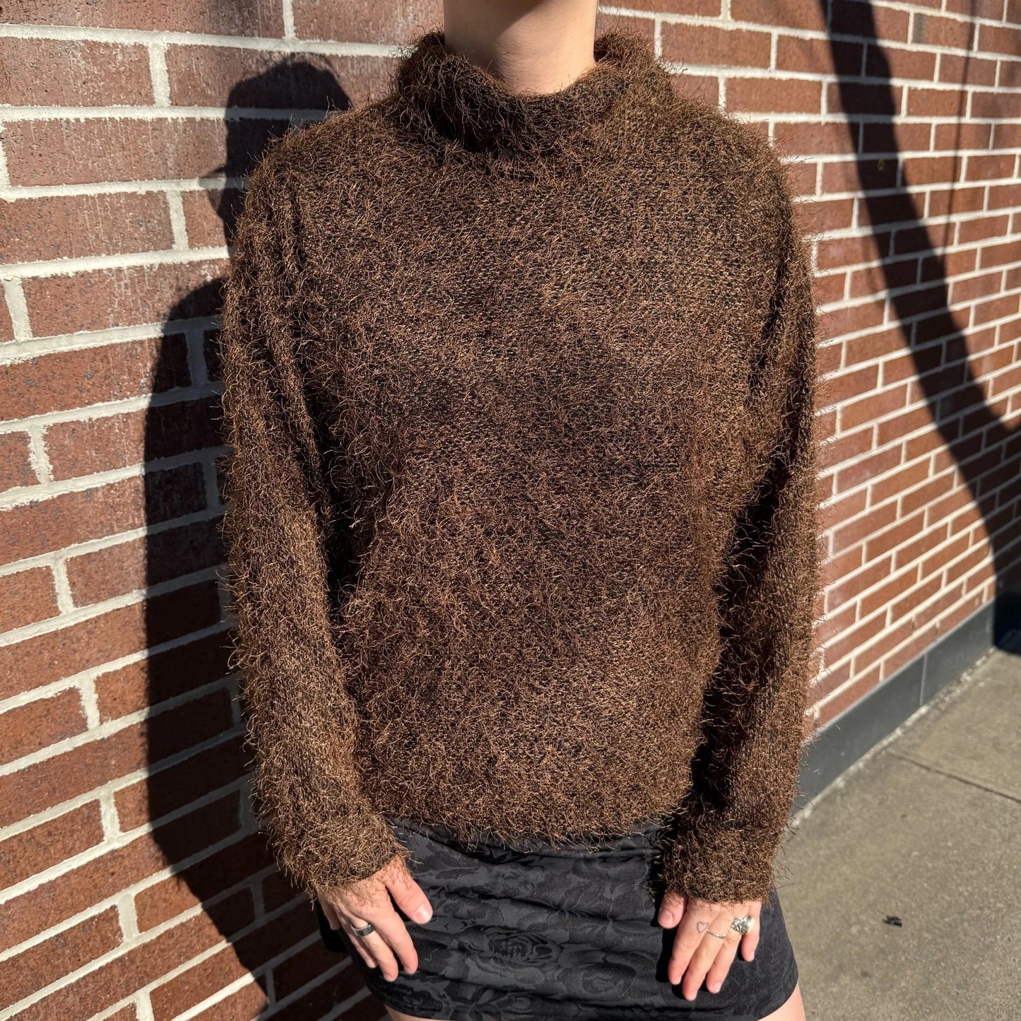 Fuzzy Brown Turtle Neck Sweater
