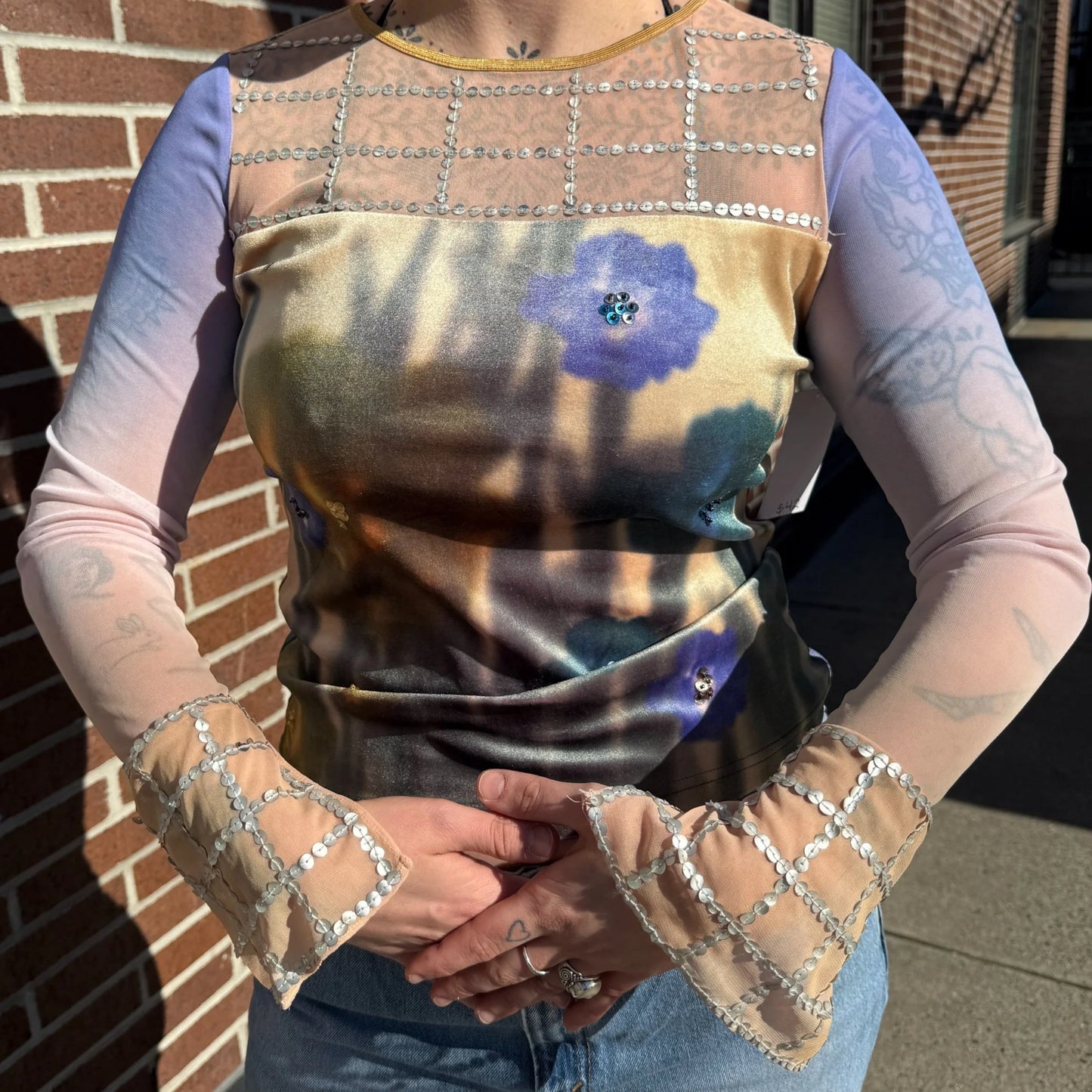Y2k Floral Sequin Top