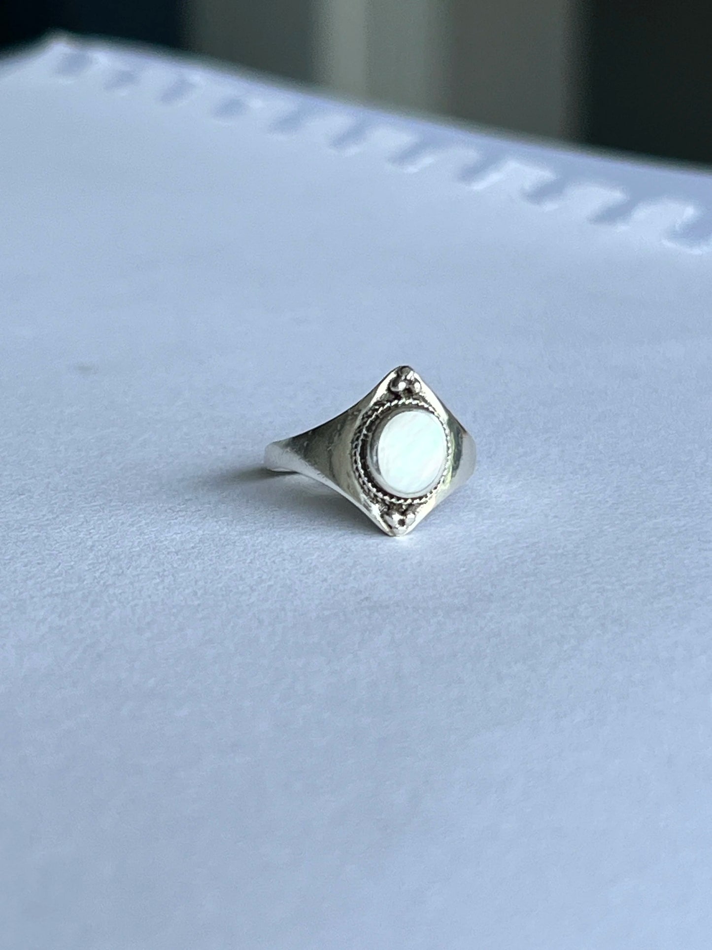 925 Sterling Silver Ring with Pearled Inset