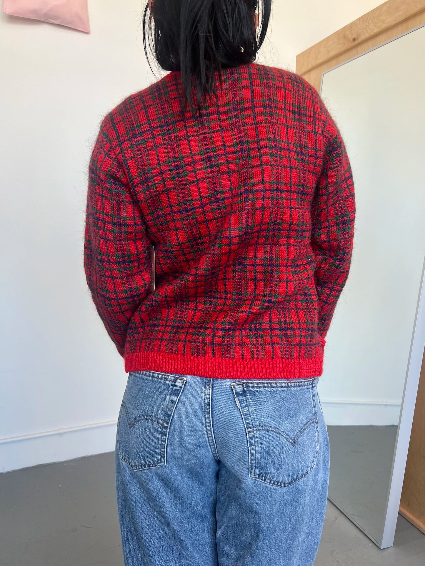 Red Tartan Plaid Mohair Sweater