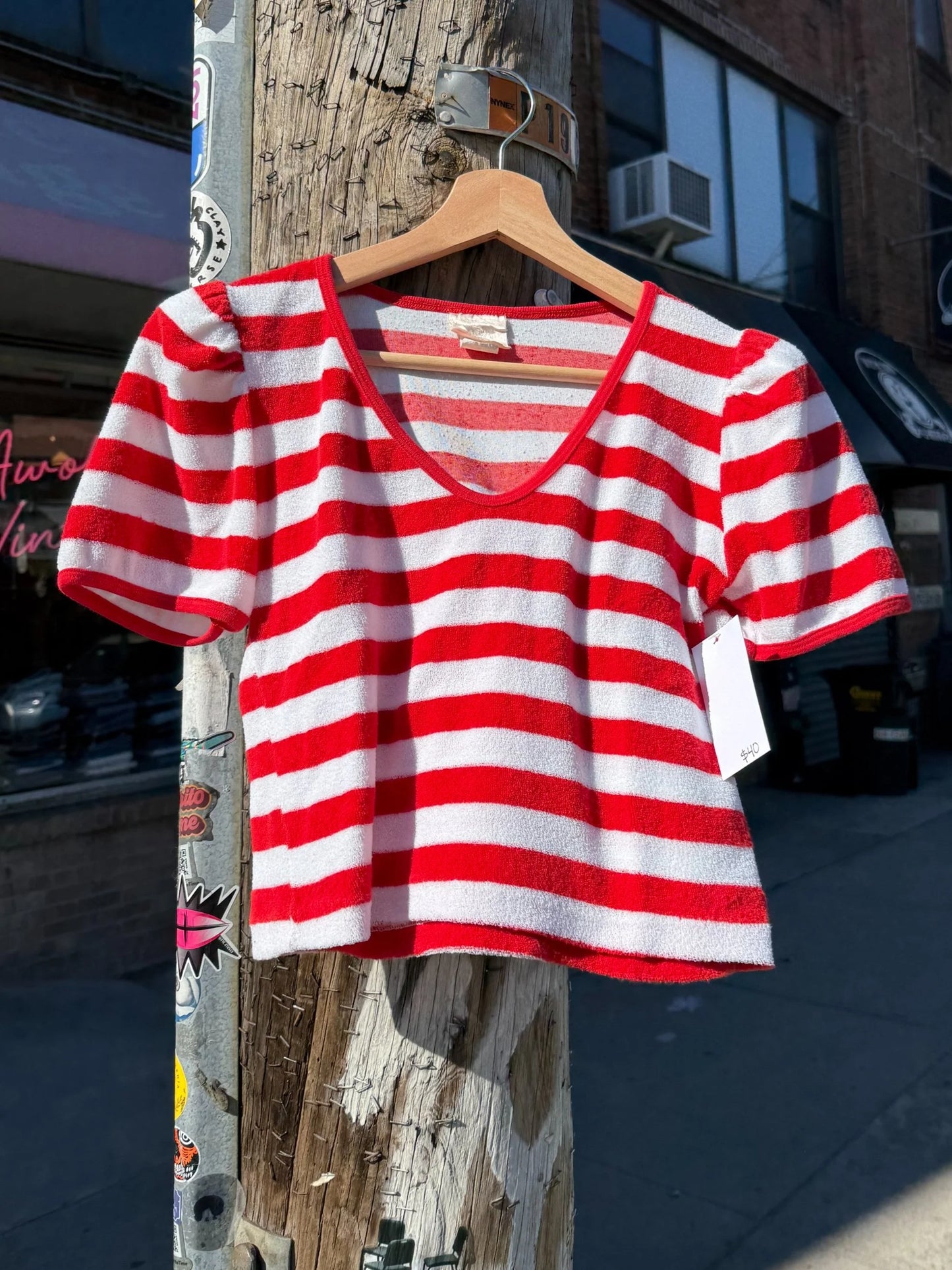 Striped Terry Cloth Crop Top