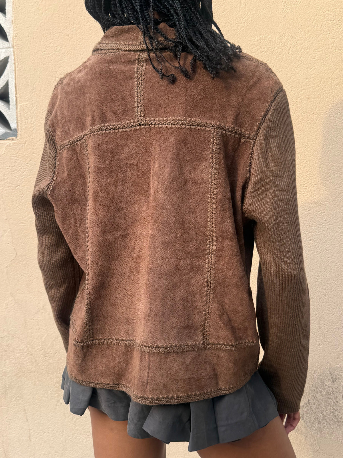 Suede Crochet Button Up