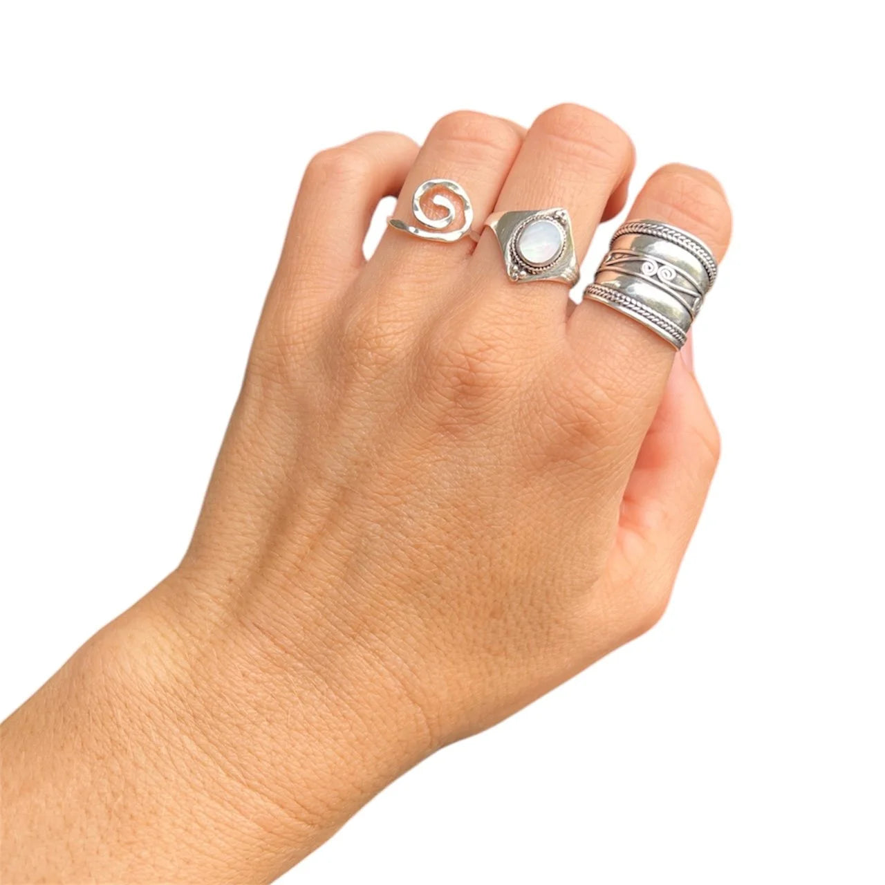925 Sterling Silver Ring with Pearled Inset