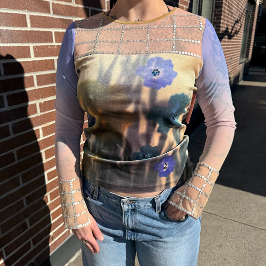 Y2k Floral Sequin Top