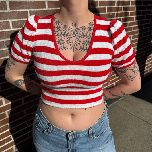 Striped Terry Cloth Crop Top