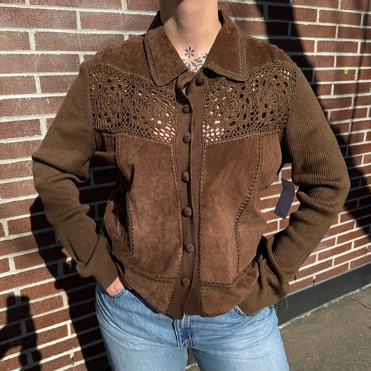 Suede Crochet Button Up