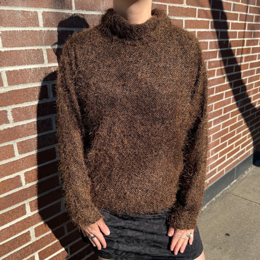 Fuzzy Brown Turtle Neck Sweater