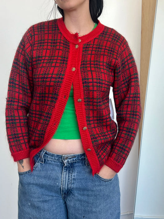 Red Tartan Plaid Mohair Sweater