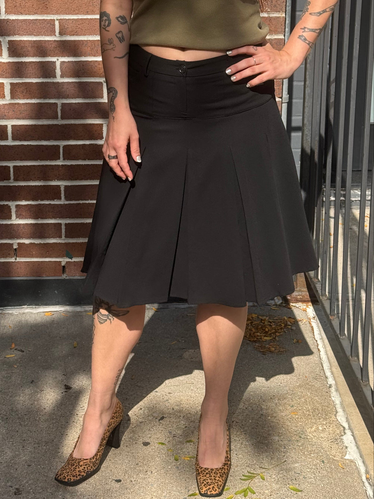 Pleated Drop Waist Midi Skirt