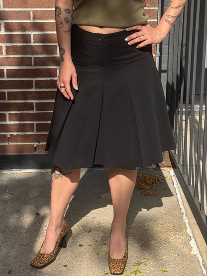 Pleated Drop Waist Midi Skirt
