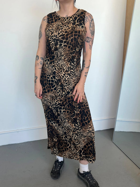 Vintage Animal Print Maxi Dress