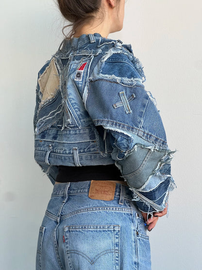 Patchwork Cropped Denim Jacket