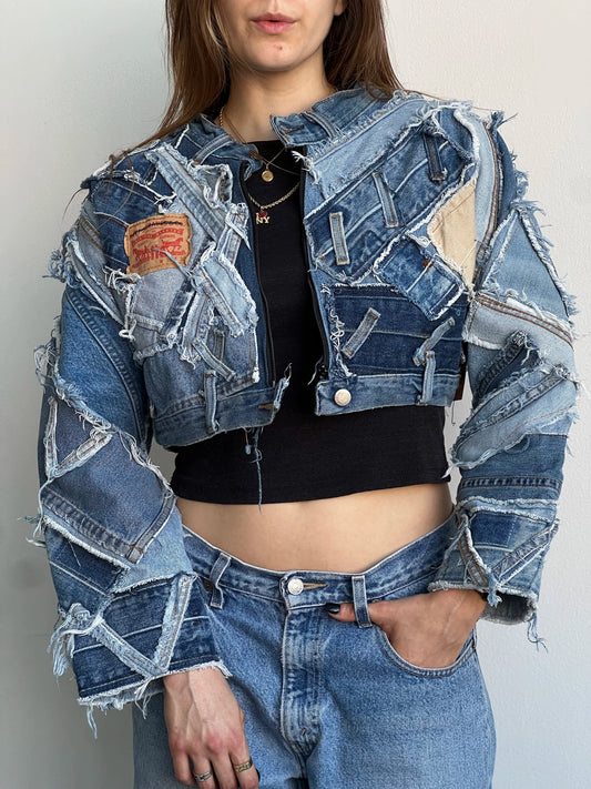 Patchwork Cropped Denim Jacket