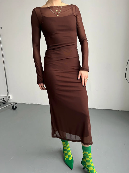 Mesh Boatneck Dress