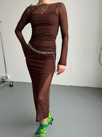 Mesh Boatneck Dress