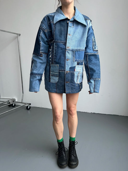Patchwork Long Denim Jacket