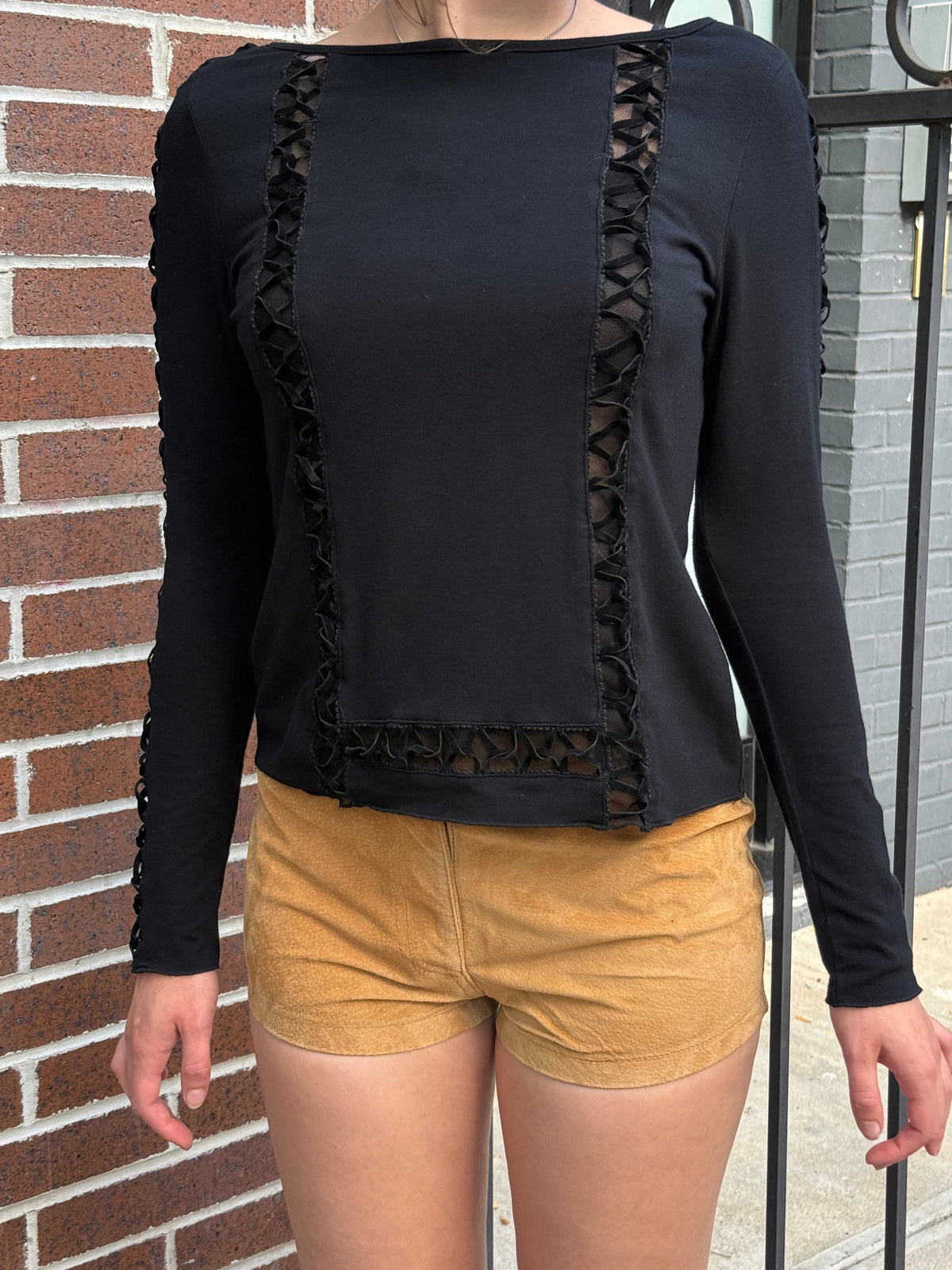 Italian Mesh Cutout Long Sleeve